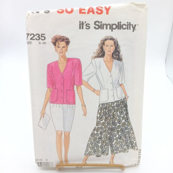Simplicity 7235 Vintage Sewing Pattern Misses Top & Skirt Sizes 9-20 1991 - Picture 1 of 2